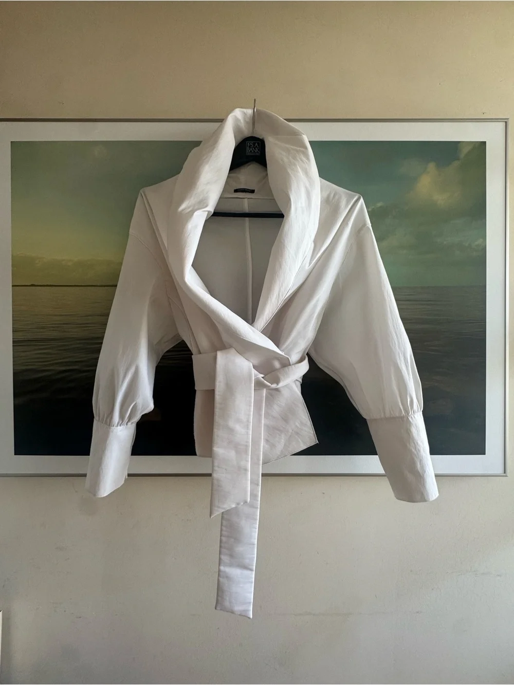 Couture White Jacket blouse with Oversized Collar avant garde